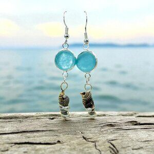 Artisan Handmade Sea Glass & Shell Dangle Earrings
